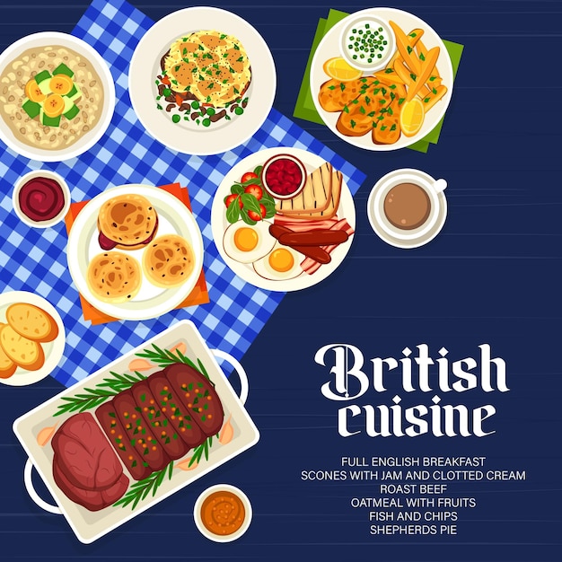 Portada del menú de comida del restaurante de cocina británica