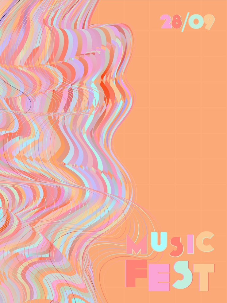 Vector portada musical en colores azul, violeta, rosa, naranja. folleto de conciertos de radio. folleto de línea mínima. diseño degradado. cubierta de audio con vibración. publicidad creativa para fiestas. plantilla de onda vintage.
