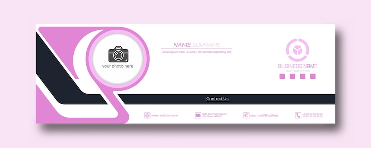 Vector portada de negocios corporativos con una firma y un lugar para ilustración o foto. una página para redes sociales con un lugar para un avatar. el diseño de la portada es de estilo minimalista.