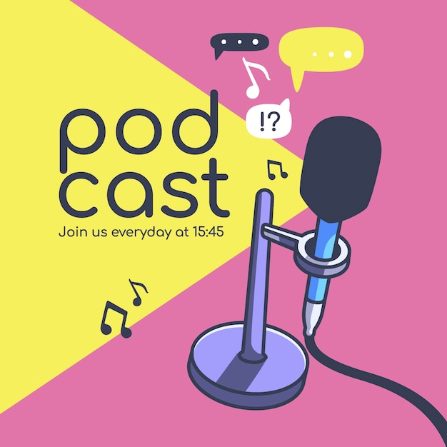 Vector portada de podcast plana dibujada a mano de música