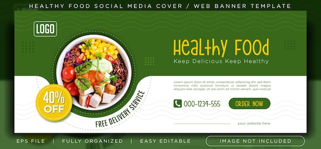 Portada de redes sociales de alimentos saludables o plantilla de banner web