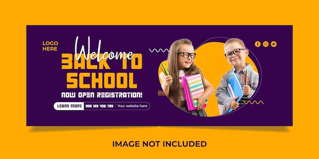 Portada de redes sociales de bienvenida de regreso a la escuela y plantilla de banner web