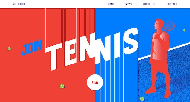 una portada de revista para el tenis se muestra con un fondo rojo y azul