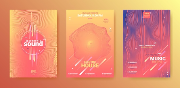 Portadas de música con visualización de sonido electrónico.