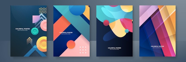 Portadas o afiches coloridos creativos ambientados en un moderno estilo geométrico degradado mínimo para la identidad corporativa de fondo marca promoción de publicidad en medios sociales Plantilla moderna con formas dinámicas
