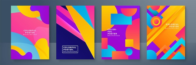 Portadas o afiches coloridos creativos ambientados en un moderno estilo geométrico degradado mínimo para la identidad corporativa de fondo marca promoción de publicidad en medios sociales Plantilla moderna con formas dinámicas