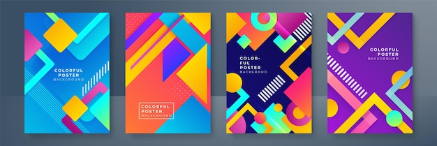 Portadas o afiches coloridos creativos ambientados en un moderno estilo geométrico degradado mínimo para la identidad corporativa de fondo marca promoción de publicidad en medios sociales Plantilla moderna con formas dinámicas