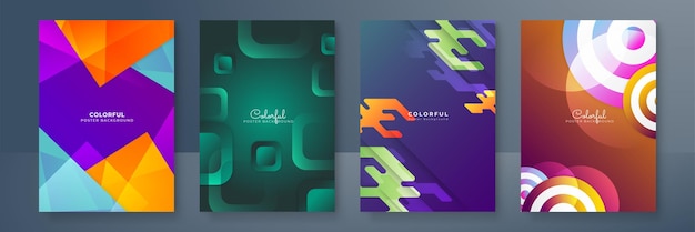 Portadas o afiches coloridos creativos ambientados en un moderno estilo geométrico degradado mínimo para la identidad corporativa de fondo marca promoción de publicidad en medios sociales Plantilla moderna con formas dinámicas