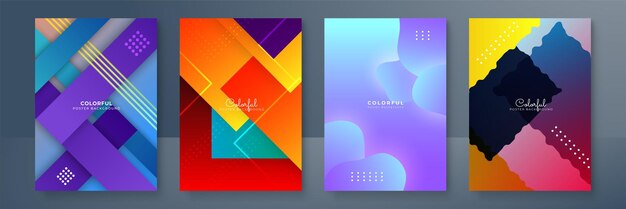 Portadas o afiches coloridos creativos ambientados en un moderno estilo geométrico degradado mínimo para la identidad corporativa de fondo marca promoción de publicidad en medios sociales Plantilla moderna con formas dinámicas