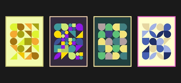 Las portadas vectoriales de diseño retro vintage establecen composiciones geométricas coloridas de estilo suizo para portadas de libros