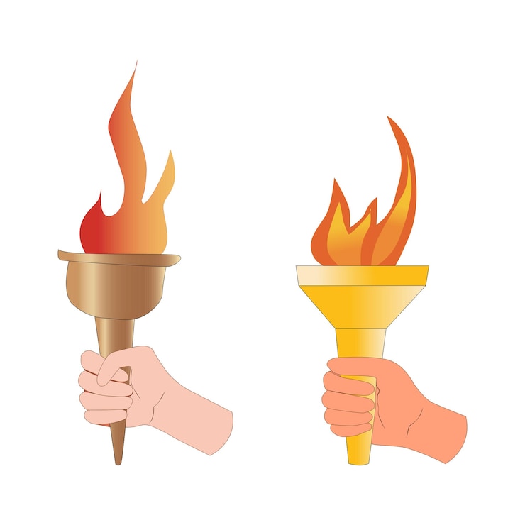Vector portador de la antorcha multinacional antorcha con fuego deportes antorcha fuego ramas de olivo anillos paris