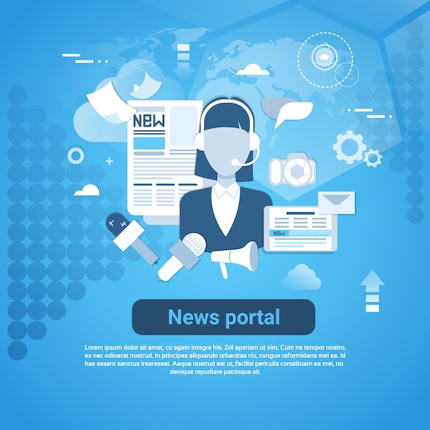 Portal de noticias web banner con espacio de copia sobre fondo azul