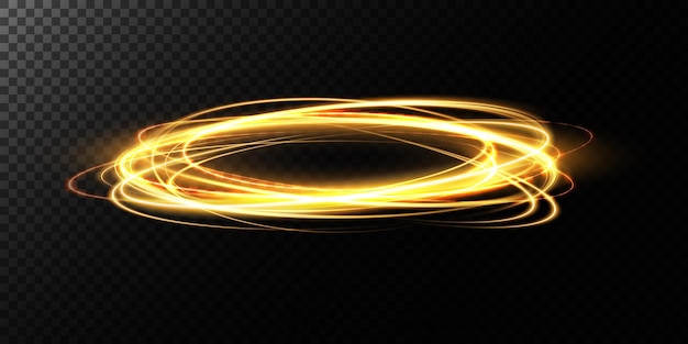 Portales mágicos en la escena nocturna Hologramas redondos dorados con rayos de luz y destellos