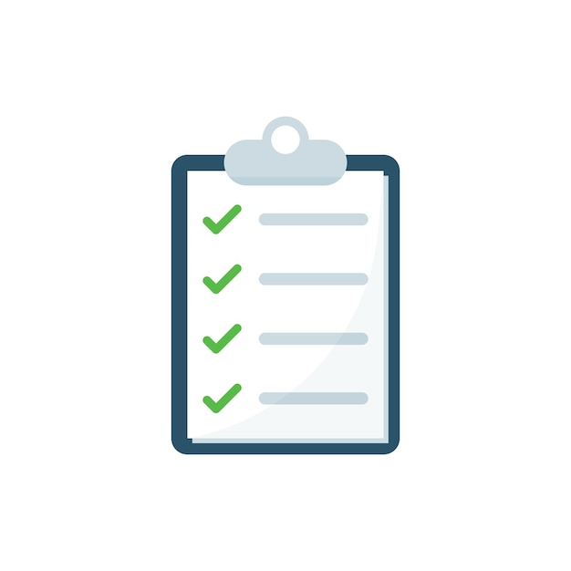 Portapapeles con icono de lista de verificación en estilo plano Planificación y organización del trabajo ilustración vectorial sobre fondo aislado Documento firmar concepto de negocio