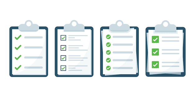 Portapapeles con icono de lista de verificación en estilo plano Planificación y organización del trabajo ilustración vectorial sobre fondo aislado Documento firmar concepto de negocio