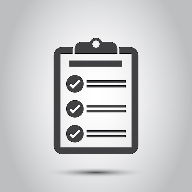 Portapapeles con icono de lista de verificación en estilo plano Planificación y organización del trabajo ilustración vectorial sobre fondo aislado Documento firmar concepto de negocio