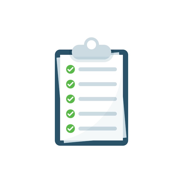 Portapapeles con icono de lista de verificación en estilo plano Planificación y organización del trabajo ilustración vectorial sobre fondo aislado Documento firmar concepto de negocio
