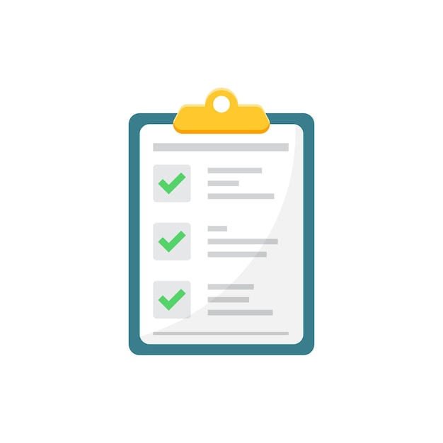 Portapapeles con icono de lista de verificación en estilo plano Planificación y organización del trabajo ilustración vectorial sobre fondo aislado Documento firmar concepto de negocio