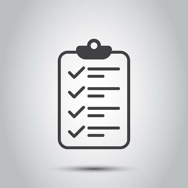 Portapapeles con icono de lista de verificación en estilo plano Planificación y organización del trabajo ilustración vectorial sobre fondo aislado Documento firmar concepto de negocio