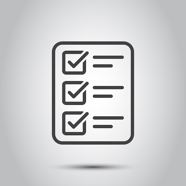 Portapapeles con icono de lista de verificación en estilo plano Planificación y organización del trabajo ilustración vectorial sobre fondo aislado Documento firmar concepto de negocio