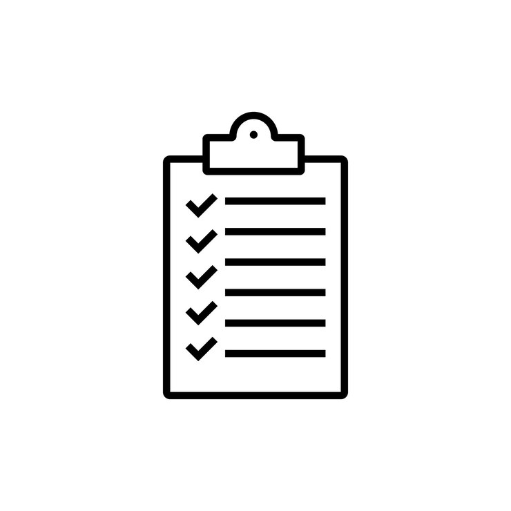 Portapapeles con icono de lista de verificación. Símbolo de documento en papel. Signo de nota. Vector EPS 10. Aislado sobre fondo blanco.