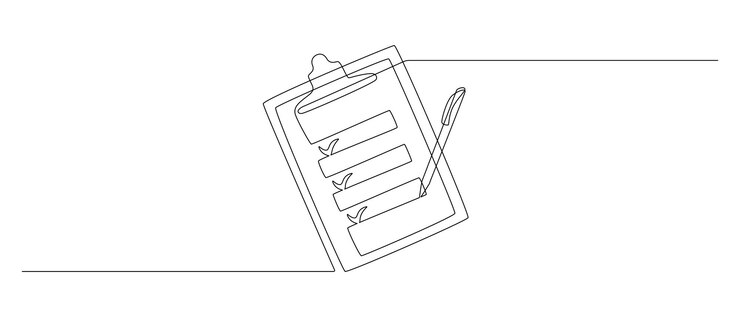 Vector portapapeles con lista de verificación y bolígrafo en un dibujo de línea continua lista de tareas pendientes con garrapatas y concepto de experiencia de prueba y examen en estilo lineal simple trazo editable doodle ilustración vectorial