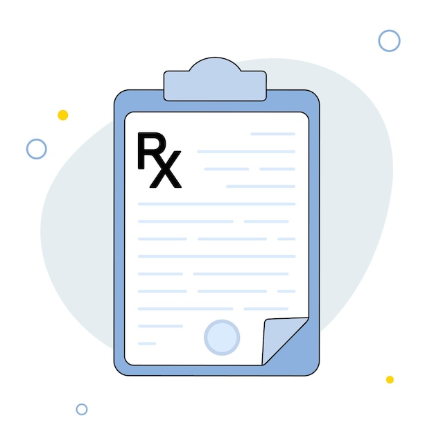 Portapapeles de prescripción y formulario rx hospital de salud y concepto de diagnóstico médico ilustración plana vectorial