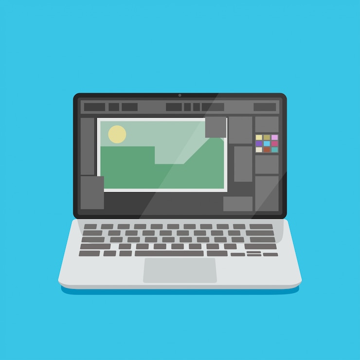 Vector portátil abierto con aplicación de diseño