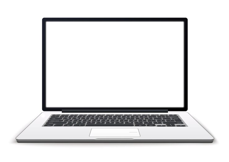 Vector portátil abierto realista con pantalla negra en blanco