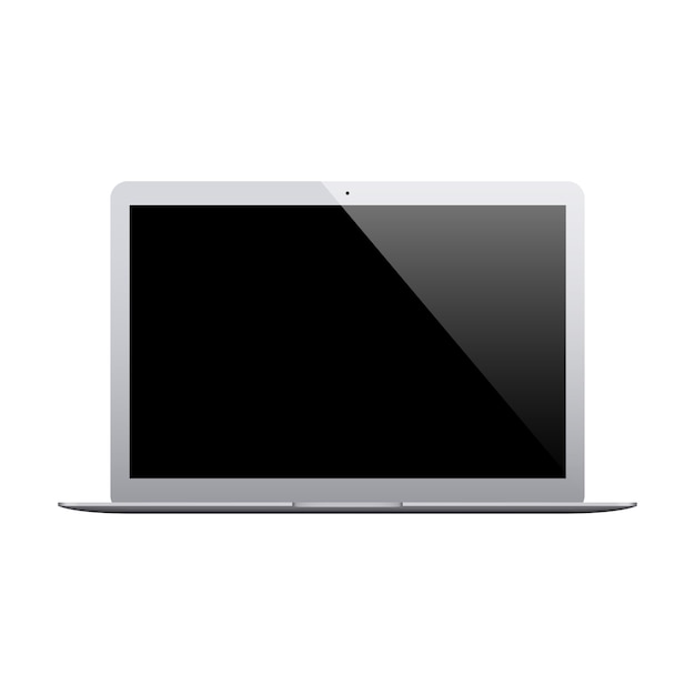 Portátil de color gris con pantalla en blanco aislada sobre fondo blanco.