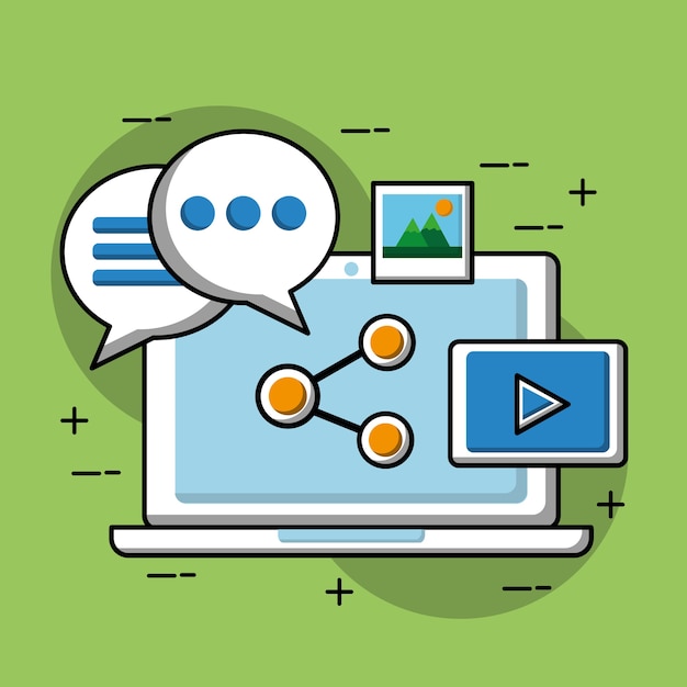 portátil compartir burbujas de discurso reproductor de video redes sociales