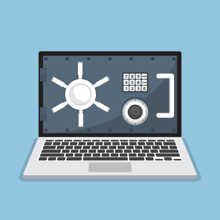 Vector portátil empresarial con puerta de bóveda en el monitor