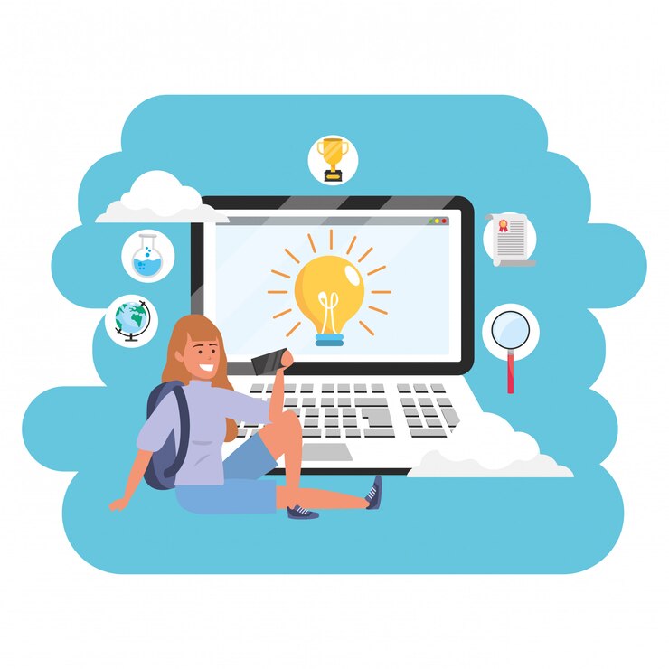 Vector portátil estudiantil milenario de educación en línea