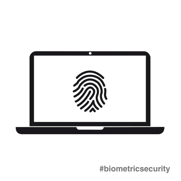 Un portátil con huella dactilar en la pantalla como ejemplo de seguridad biométrica