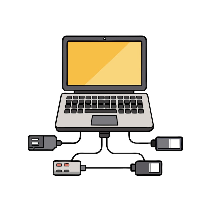 Vector portátil con ilustración vectorial de pantalla en blanco