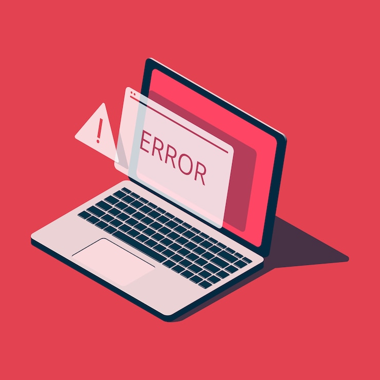 Vector portátil isométrica con mensaje de error.