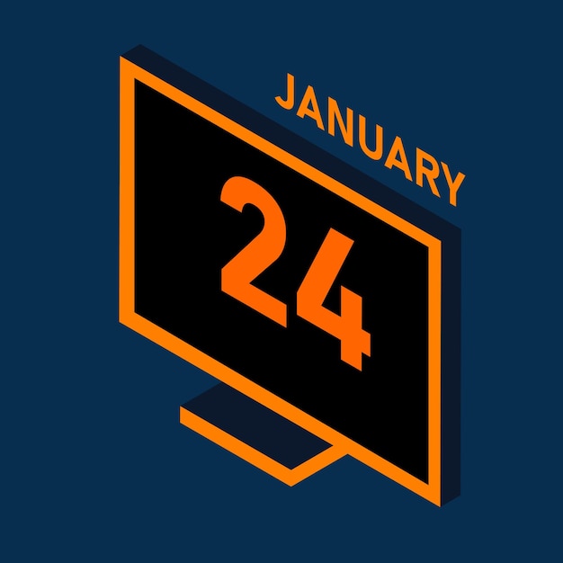 portátil isométrico con calendario del mes de enero