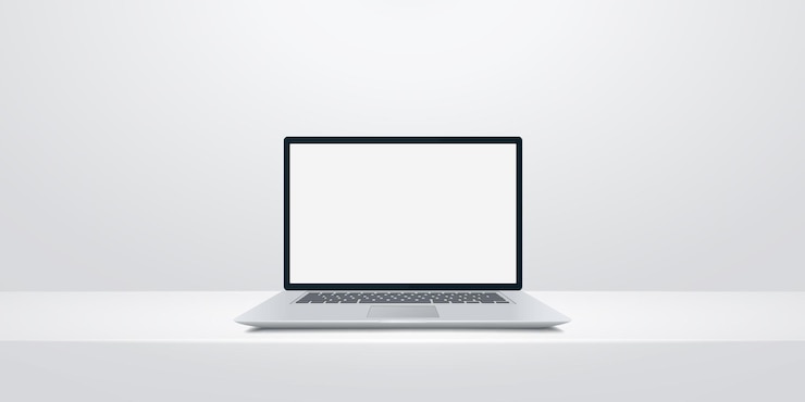 Vector portátil moderno con pantalla vacía sobre fondo blanco.