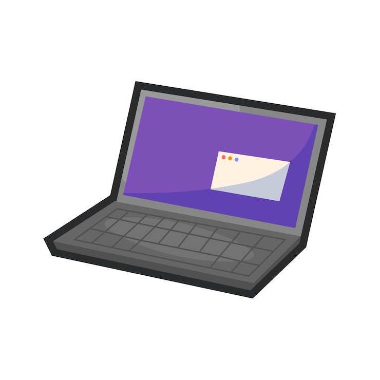 Vector portátil negro con contorno en diseño vectorial plano