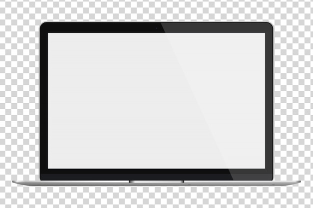 Vector portátil con pantalla en blanco aislada sobre fondo transparente.