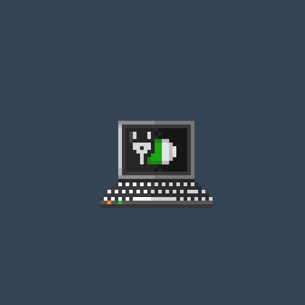 portátil con señal de carga en estilo pixel art
