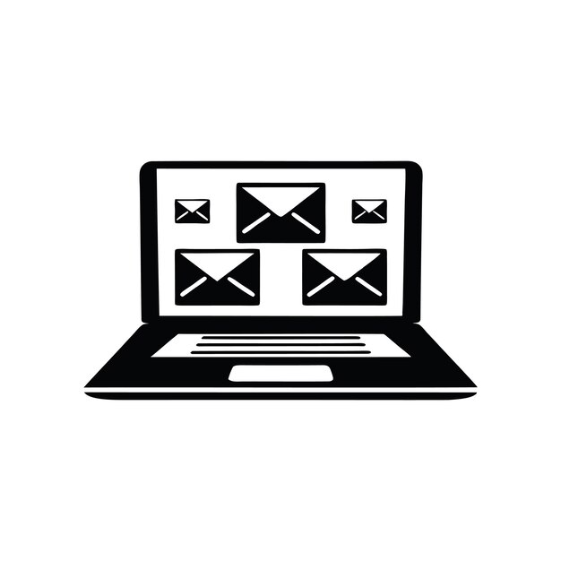 Portátil con siluetas de correo electrónico ilustración vectorial plana aislada sobre fondo blanco