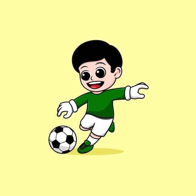 Vector el portero patea la pelota de dibujos animados