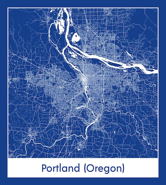 Portland, Oregon, Estados Unidos, América del Norte, mapa de la ciudad, impresión azul, ilustración vectorial