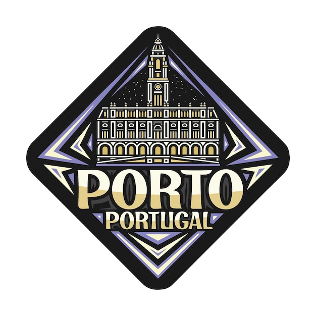 Porto skyline landmark flag sticker emblem badge travel souvenir ilustración