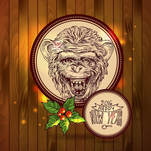 Portret de boceto vectorial dibujado a mano del símbolo del mono del Año Nuevo 2016