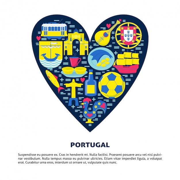 Vector portugal en estilo plano en un corazón