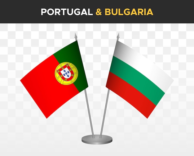 Portugal vs bulgaria escritorio banderas maqueta aislado 3d vector ilustración mesa banderas