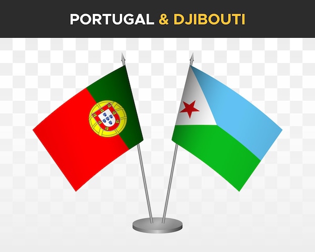 Portugal vs djibouti escritorio banderas maqueta aislado 3d vector ilustración mesa banderas