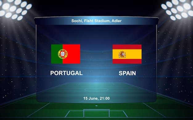 Portugal vs españa fútbol marcador de emisión